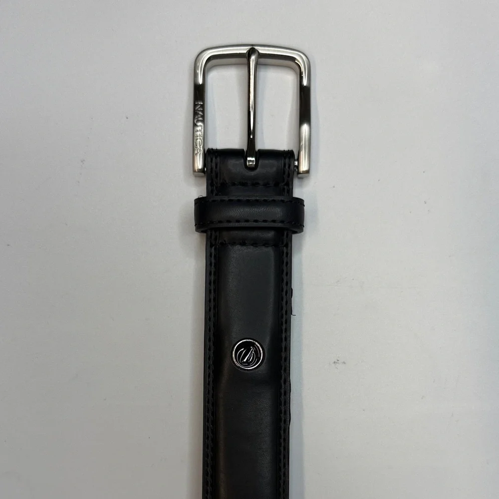 Nautica Men's Inlay Logo Signature Double Stitch Leather Belt- Size 40
